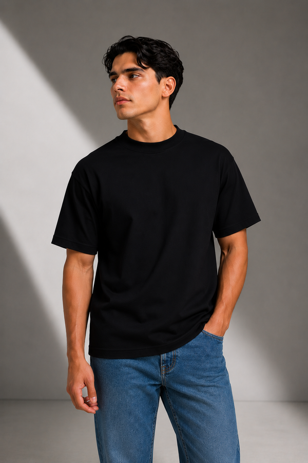 PLAYERA SEMI OVERSIZE 300G TIPO JERSEY PREMIUM - Negro
